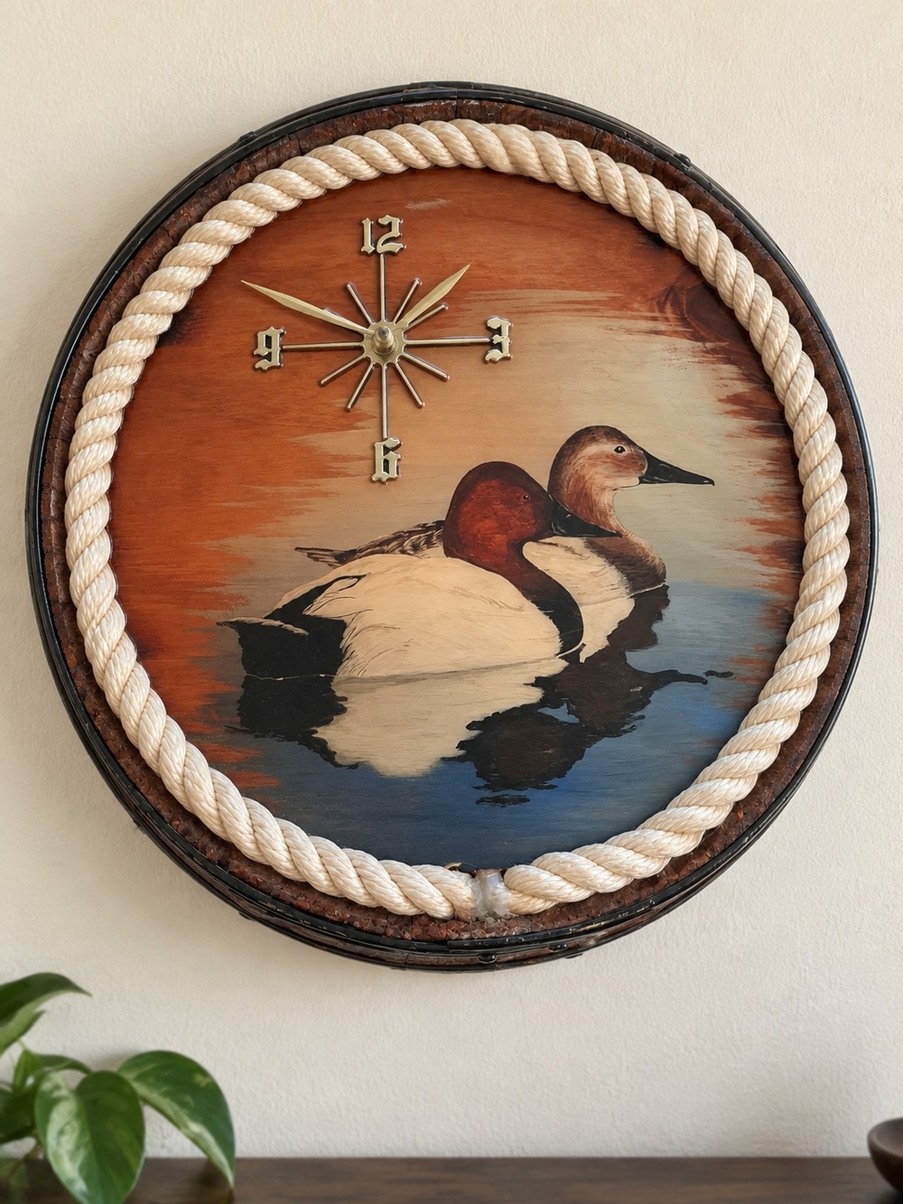 Nautical Duck Wall Clock Art in Cream, Brown and Blue